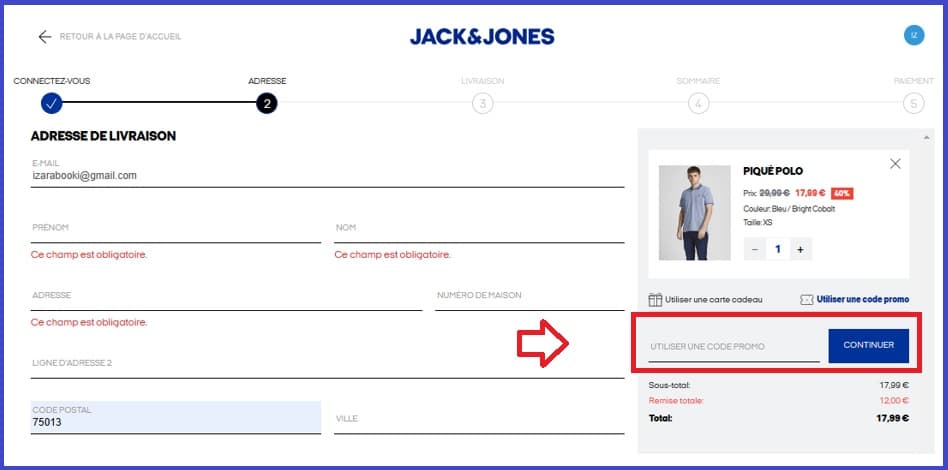 Où mettre mon code promo Jack & Jones valide ?