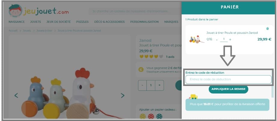 Où mettre mon code promo Jeu Jouet valide ?