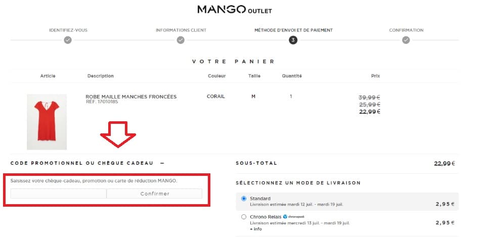 Où mettre mon code promo Mango ?