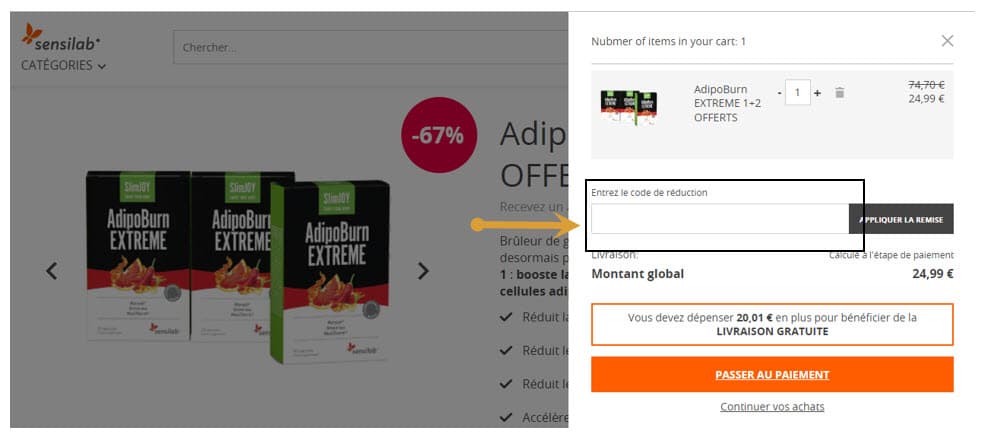 Où mettre mon code promo Sensilab ?