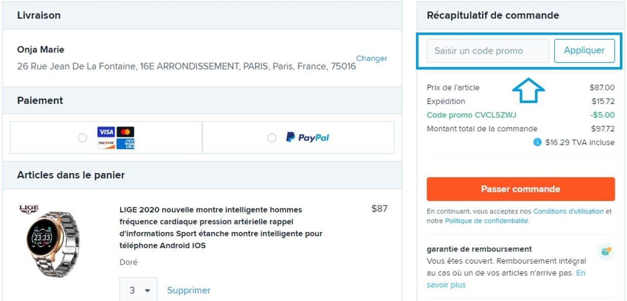 Où mettre mon code promo Wish valide ?