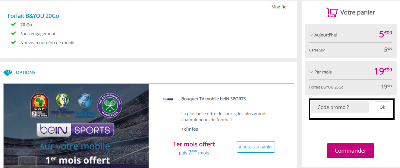 Où mettre un code promo Bouygues Telecom B&YOU?