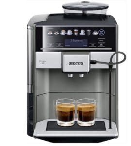 Siemens, machine à café tout automatique, EQ6 plus s500, aromaDouble Shot, système autoMilk Clean, Broyeur céramique, affichage coffeeSelect, gris / noir - Inox TE655203RW