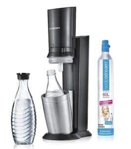Sodastream Pack Spécial avec Machine à Eau Pétillante et Soda Crystal Noir, 2 Carafes en Verre 0,6 L et 1 Cylindre de CO2 60 L [Exclusif Amazon]