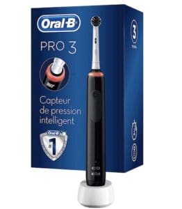 Oral-B PRO 3 3000 Brosse à Dents Électrique Rechargeable avec 1 Manche Capteur de Pression et 1 Brossette, Technologie 3D, Noir, Élimine jusqu’à 100 % de plaque dentaire