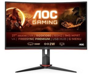 AOC Écran gaming incurvé C27G2U 68 cm (27 pouces) (HDMI, DisplayPort, hub USB, temps de réponse de 1 ms, 165 Hz, 1920 x 1080 px, FreeSync Premium) noir/rouge