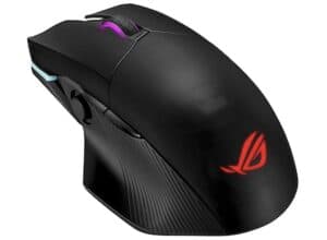Asus ROG Chakram ergonomic RGB optical Qi gaming mouse with wireless charging, side Joystick, tri-mode connect (wired/2.4 GHz/BT), 16000 dpi sensor, push-fit switch-socket design, Aura Sync lighting