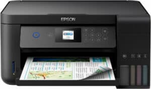Epson Imprimante EcoTank ET-2750 avec réservoirs, Multifonction 3-en-1: Imprimante recto verso/ Scanner / Copieur, A4, Jet d'encre couleur, Wifi Direct, Ecran, Kit d'encre inclus, Faible coût par page