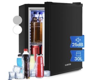 KLARSTEIN MKS-11 • Minibar • Mini-réfrigérateur • Réfrigérateur à boissons • B • 25 Litres • Fonctionnement silencieux • 0 dB • env. 38 x 47 x 44,5 cm (LxHxP) • 3 niveaux de température • Noir