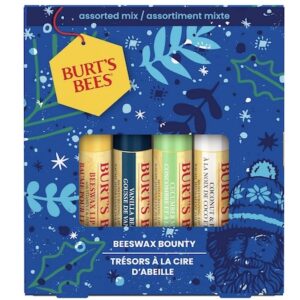 Burt’s Bees Lot de baumes à lèvres | 100 % d’origine naturelle | Cire d’abeille, Gousse de Vanille, Menthe Concombre, Noix de Coco et Poire | 4x4,25 g