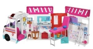 Barbie Coffret Véhicule Médical, Ambulance Transformable en Clinique, avec Lumières et Sons, Plus de 20 Accessoires Inclus, Jouet pour Enfant de 3 Ans et Plus, HKT79